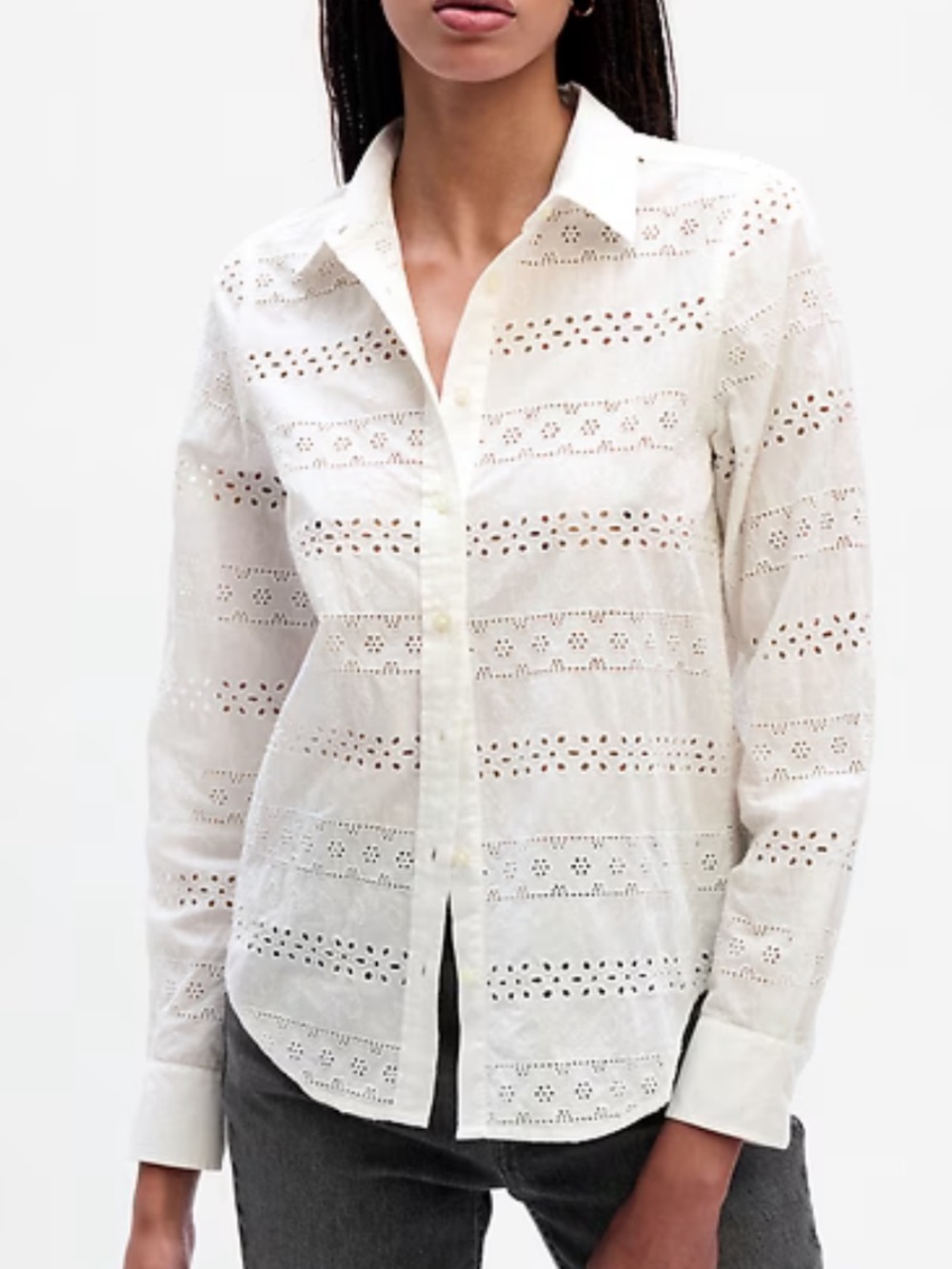 Gap Perfect Shirt White Cotton Eyelet Embroidered Lace Button Up XS $70